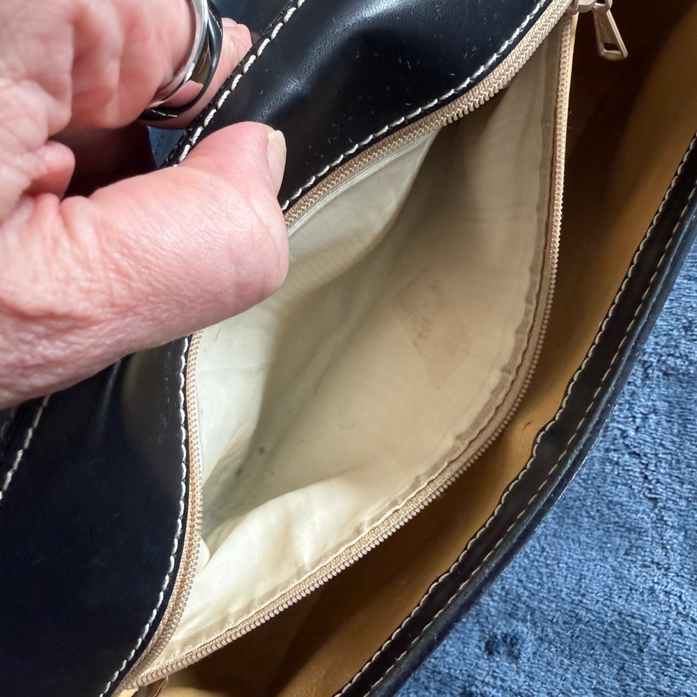 Dooney & Bourke Black Leather Shoulder Bag with White Stitching - Picture 6 of 6